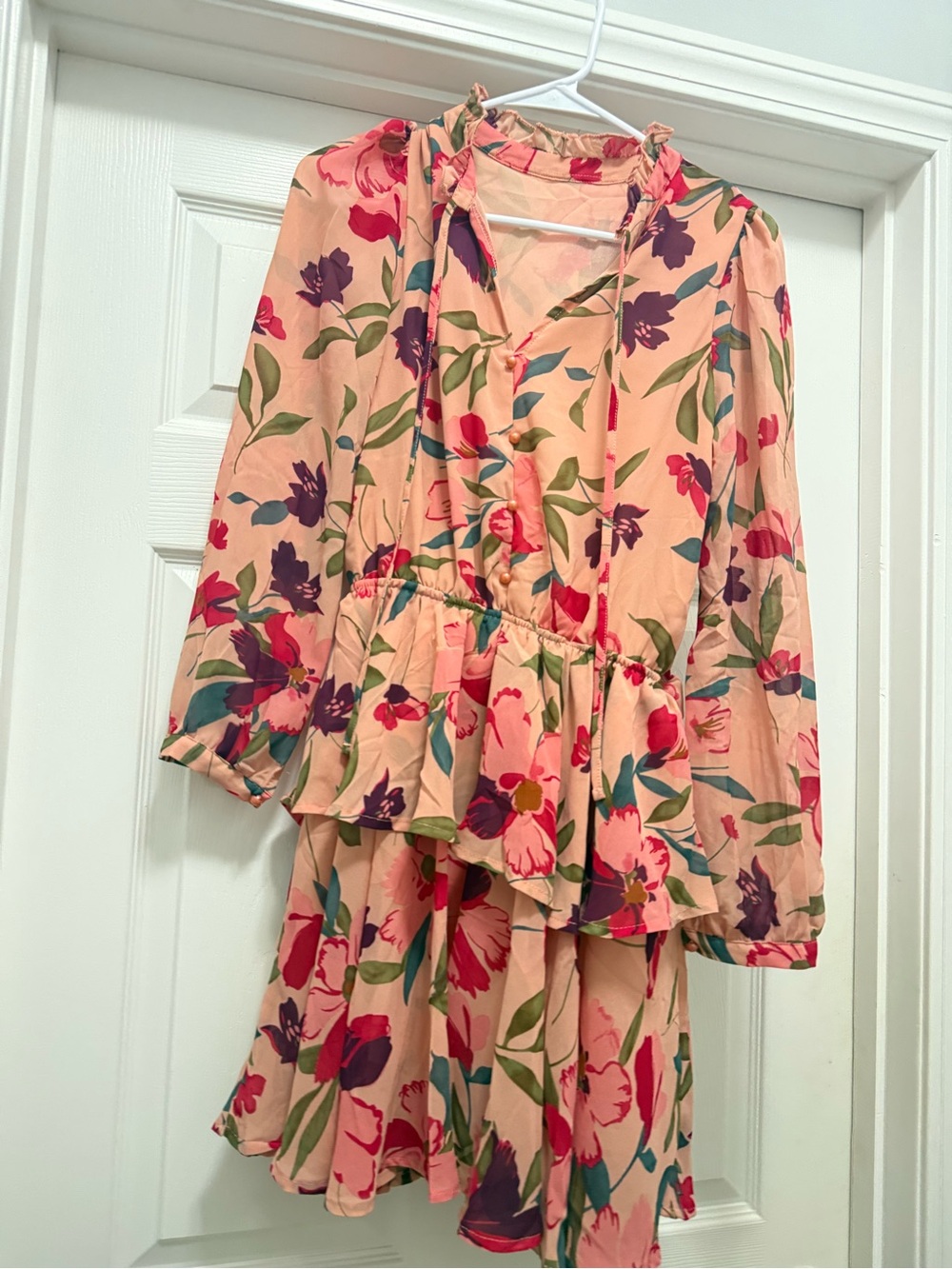 Peplum Floral Dress in Blush Pink